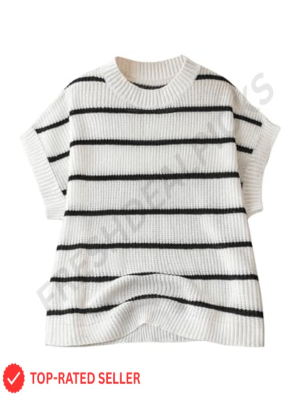 Plus Size Short Sleeve Striped Sweater Vest Oversized Knit Pullover